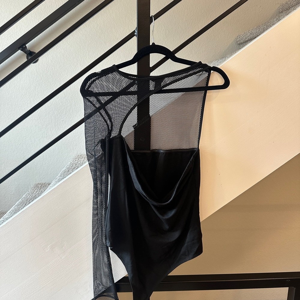 h:ours Black Mesh Bodysuit